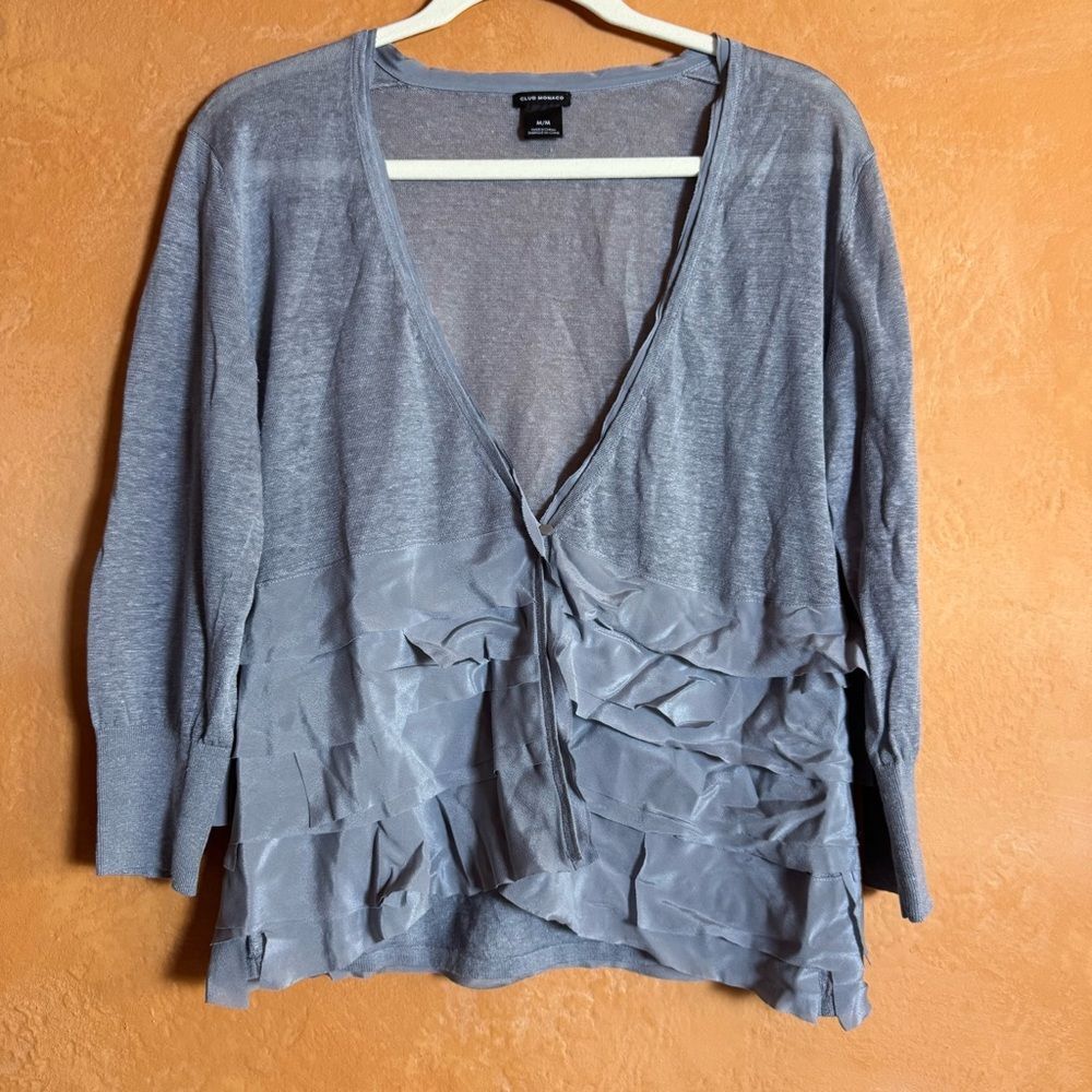 Club Monaco Linen Blend Ruffle Cardigan Women’s M